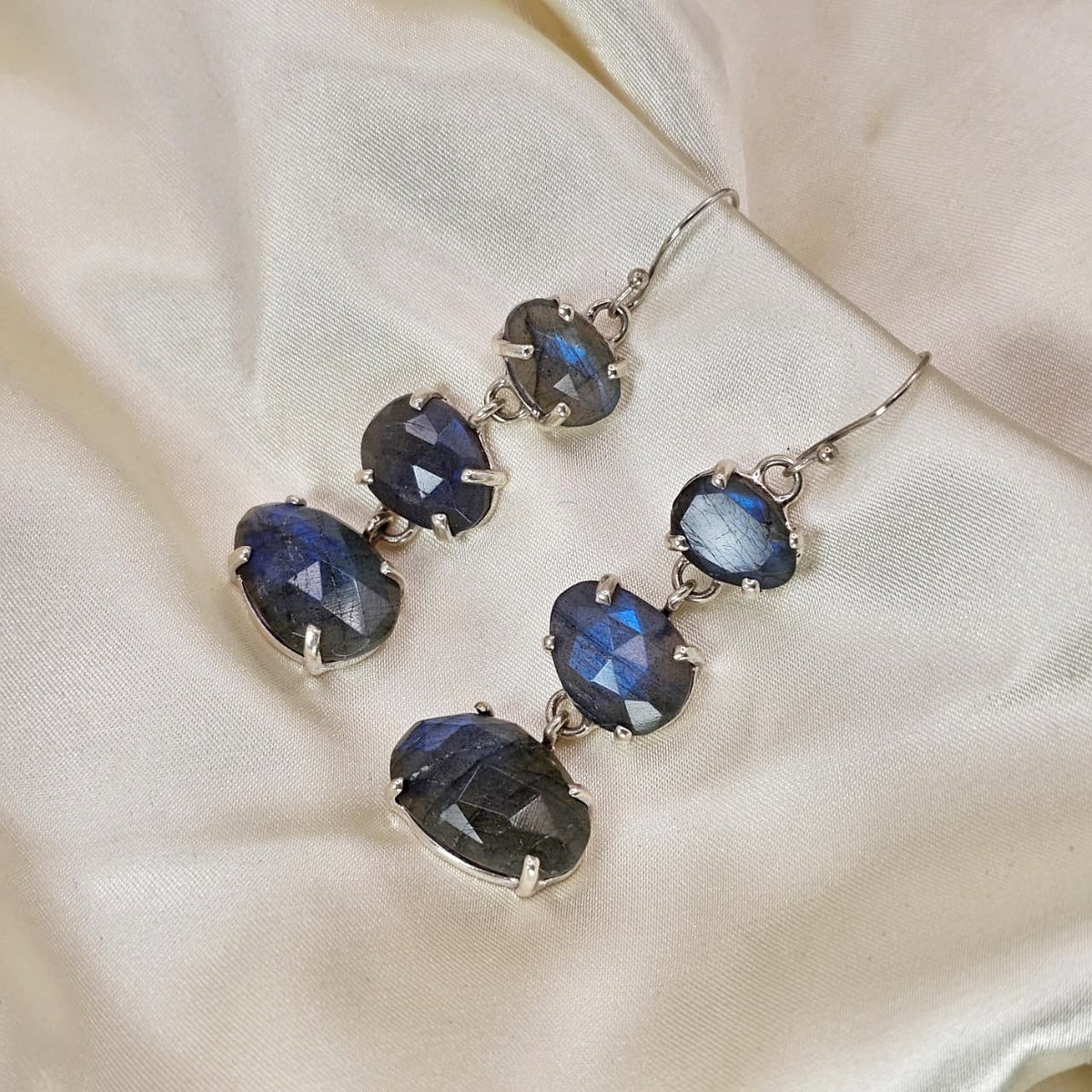 Labradorite Triple Oval Drop Earrings