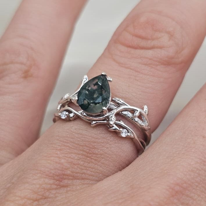 Moss Agate Ring Pair