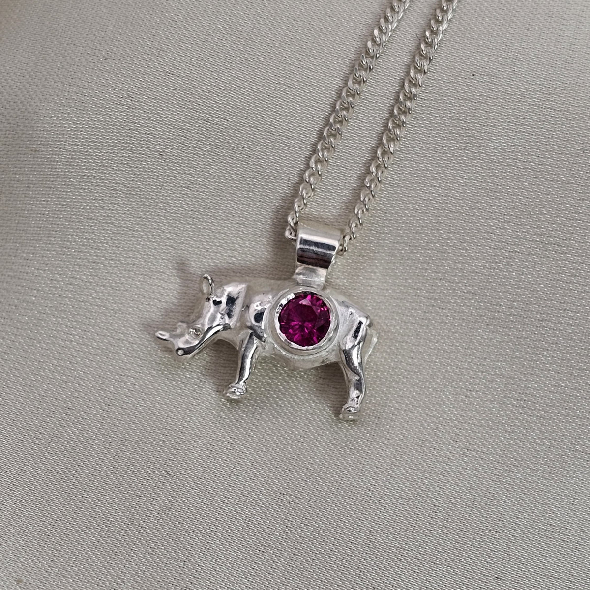 Solid Rhino Pendant with Gemstone image 1