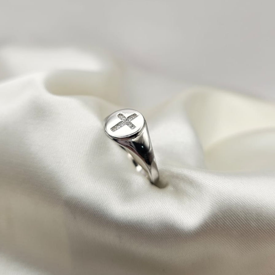 Cubic Zirconia Cross Signet Ring image 4