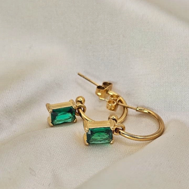 18k Gold Plated Stainless Steel Green Cubic Zirconia Drop Earrings