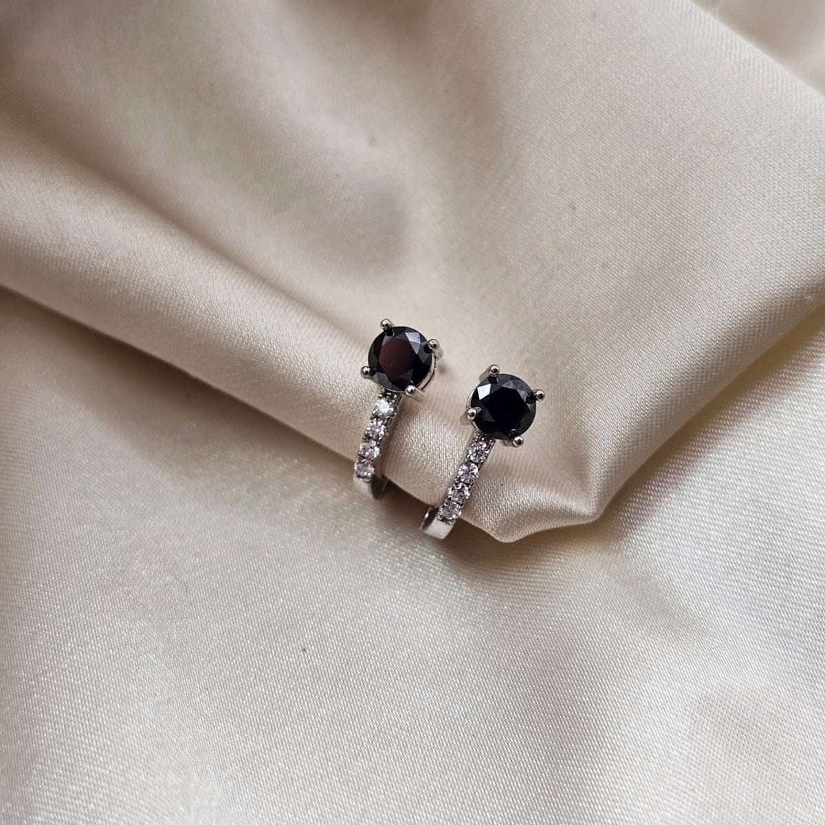 Black & White Moissanite Huggie Hoop Earrings