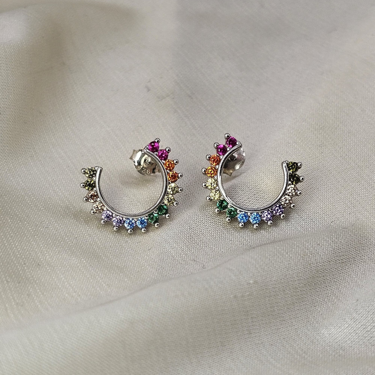 Multicoloured Cubic Zirconia Hoop Stud Earrings