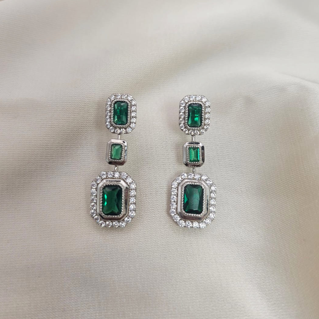 Emerald-Cut Triple Drop Cubic Zirconia Earrings image 0