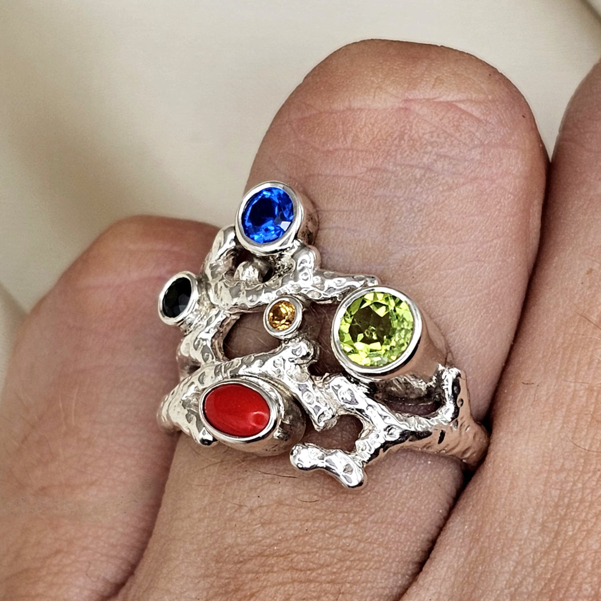 Multi Stone Coral Ring image 3