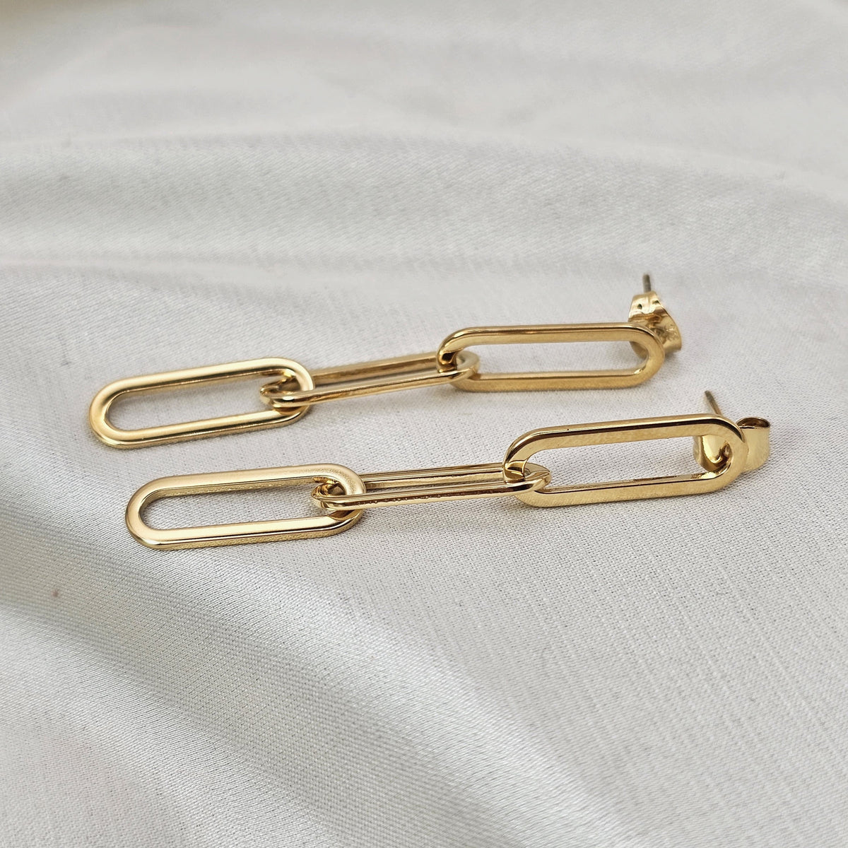 18k Gold Plated Stainless Steel Paperclip Link Drop Earrings