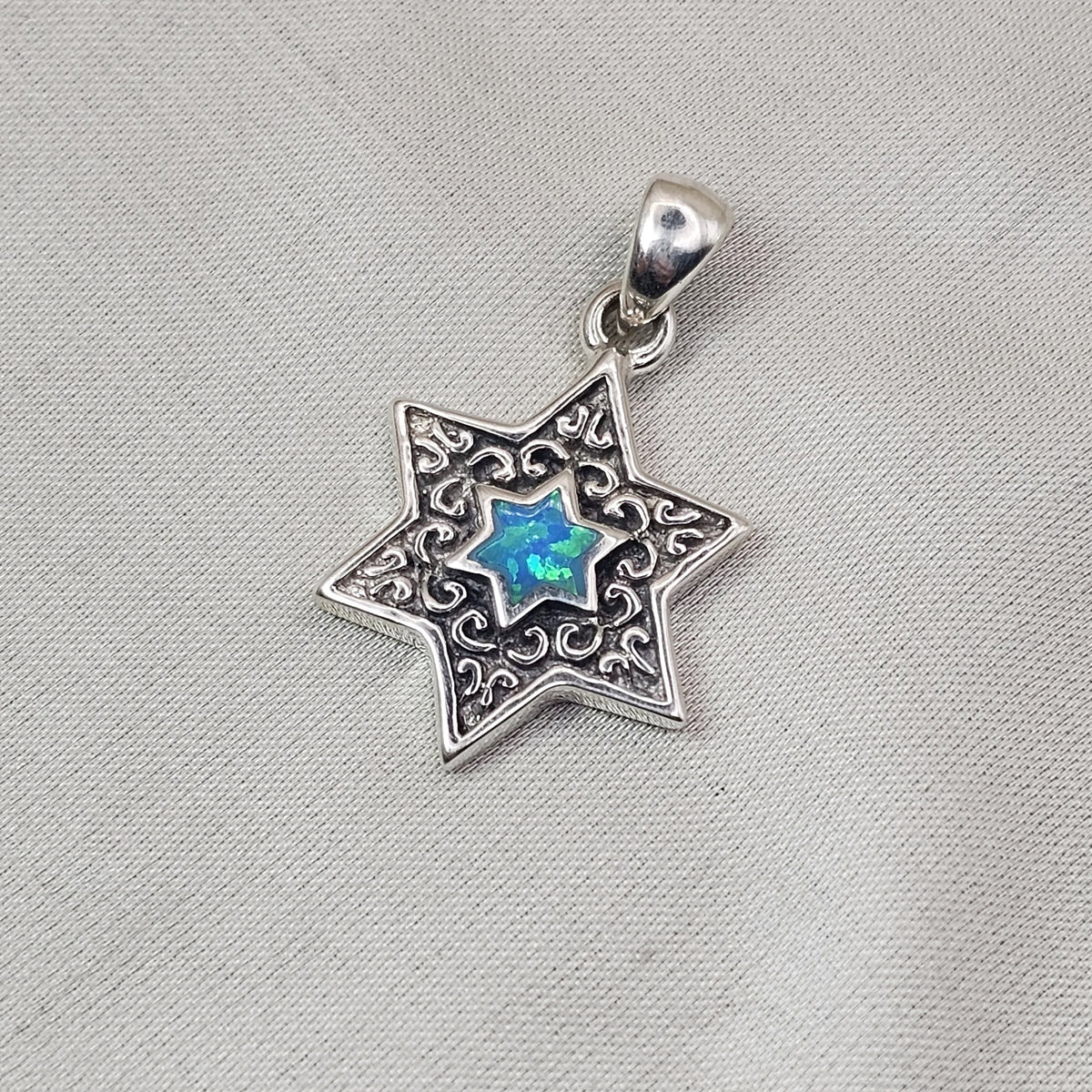 Blue Opaline Star of David Pendant