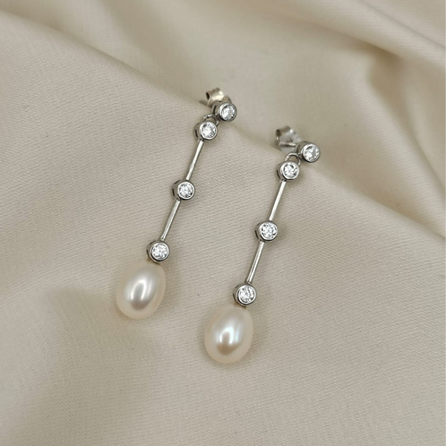 Freshwater Pearl & Cubic Zirconia Drop Earrings