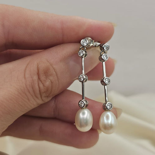 Freshwater Pearl & Cubic Zirconia Drop Earrings
