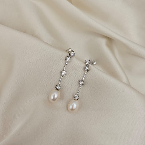 Freshwater Pearl & Cubic Zirconia Drop Earrings