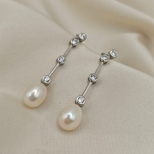 Freshwater Pearl & Cubic Zirconia Drop Earrings
