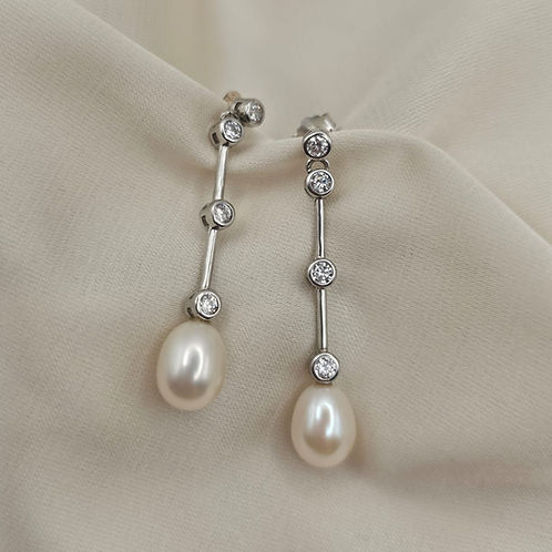 Freshwater Pearl & Cubic Zirconia Drop Earrings