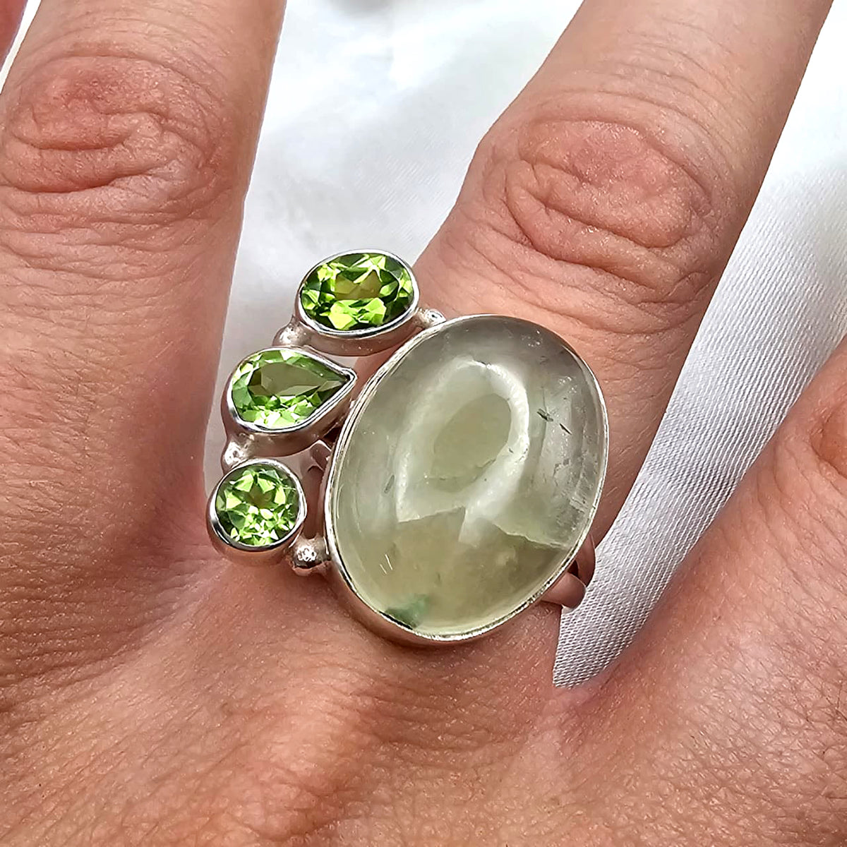 Prehnite & Three Stone Peridot Ring image 6