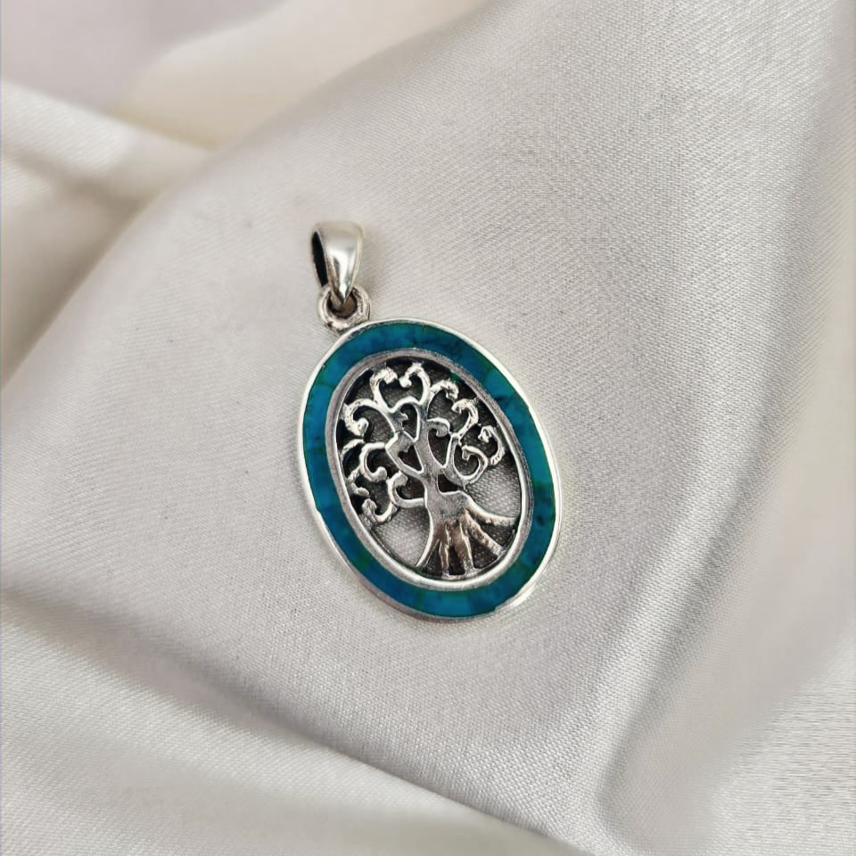 Turquoise Inlay Tree of Life Pendant image 2