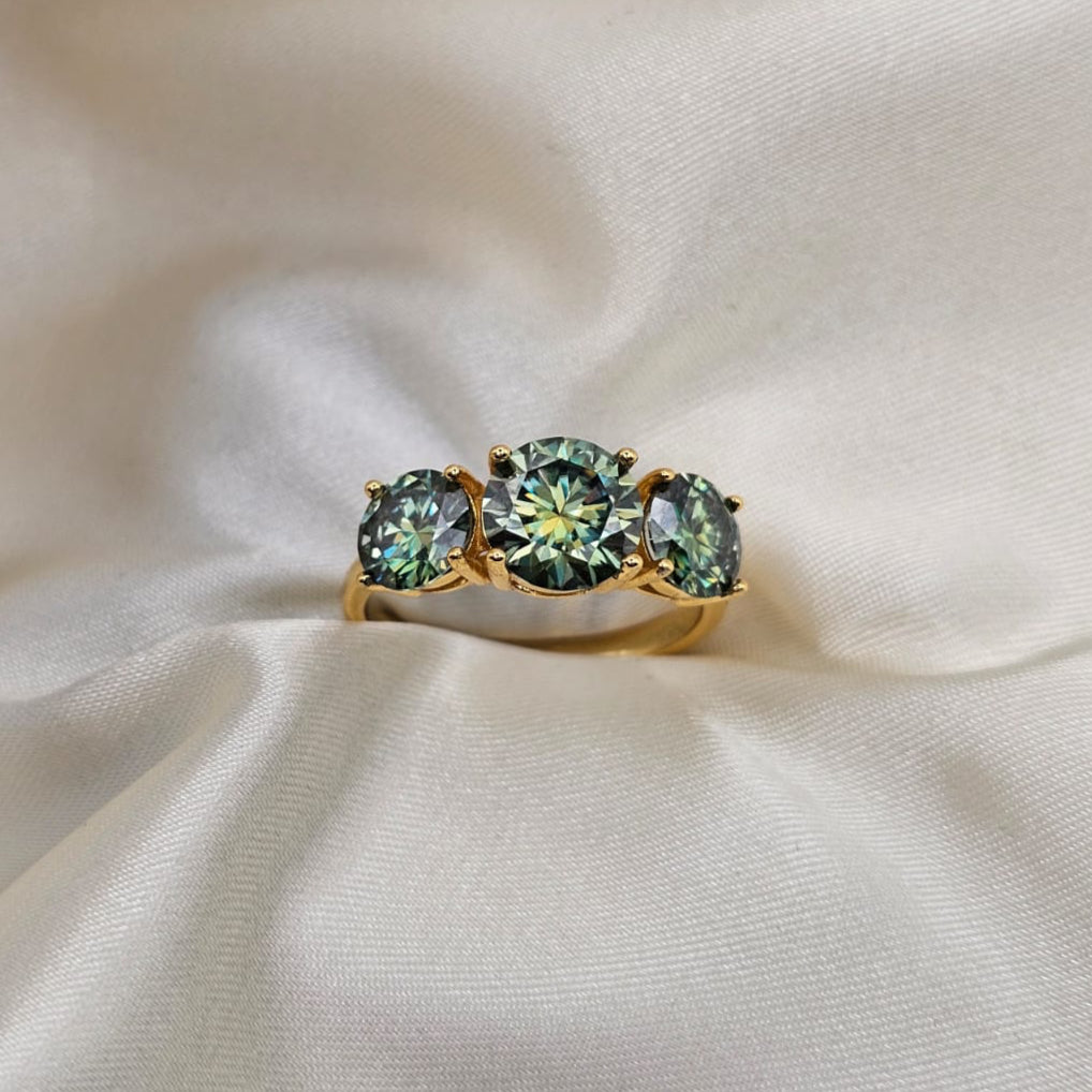 18ct Gold Plated Green Moissanite Trilogy Ring image 0