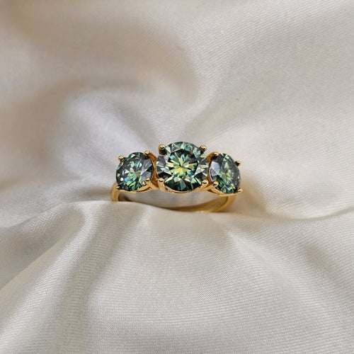 18ct Gold Plated Green Moissanite Trilogy Ring image 0
