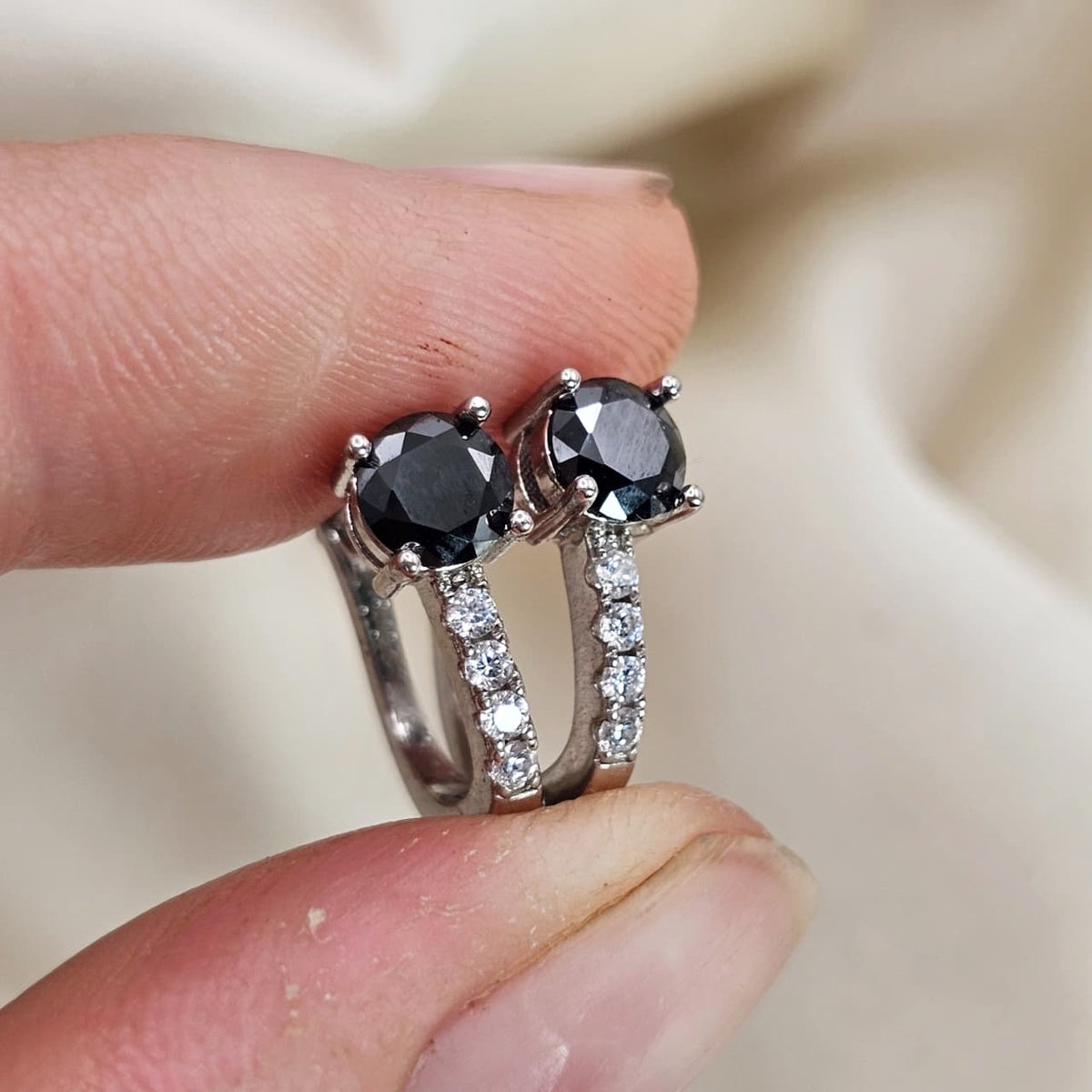 Black & White Moissanite Huggie Hoop Earrings