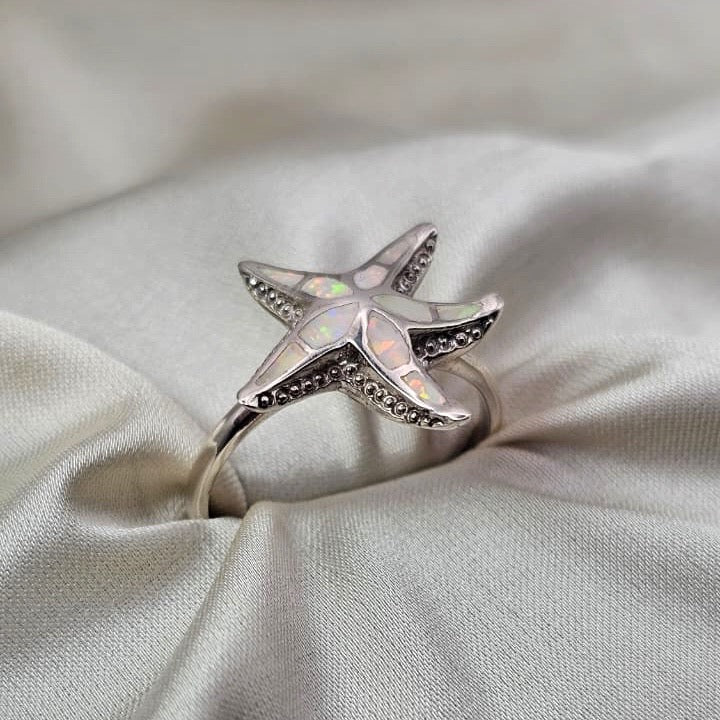 White Opaline Starfish Ring