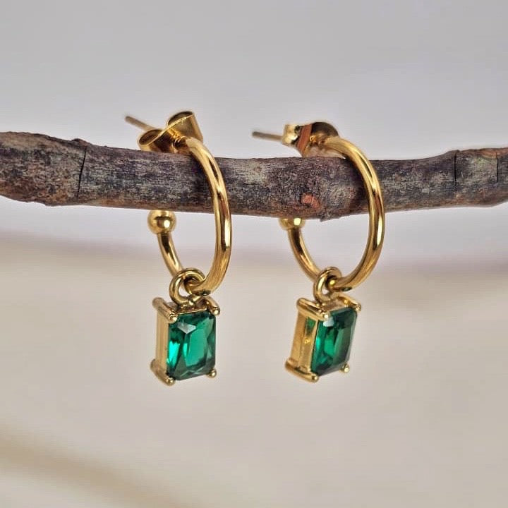 18k Gold Plated Stainless Steel Green Cubic Zirconia Drop Earrings