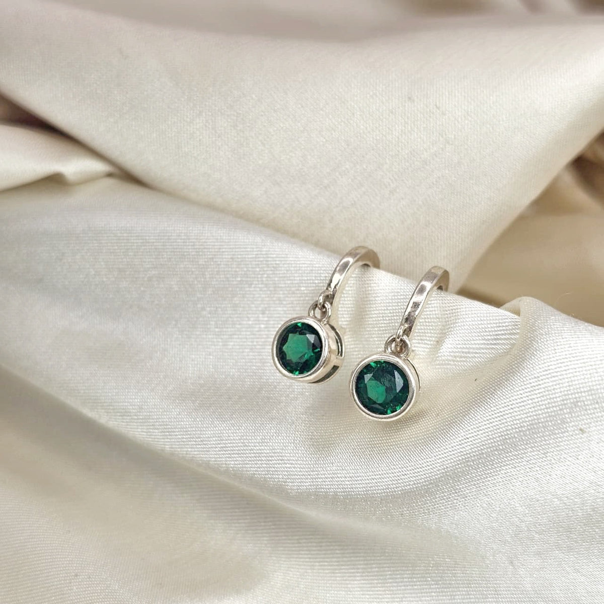 Emerald Green Cubic Zirconia Hoop Drop Earrings