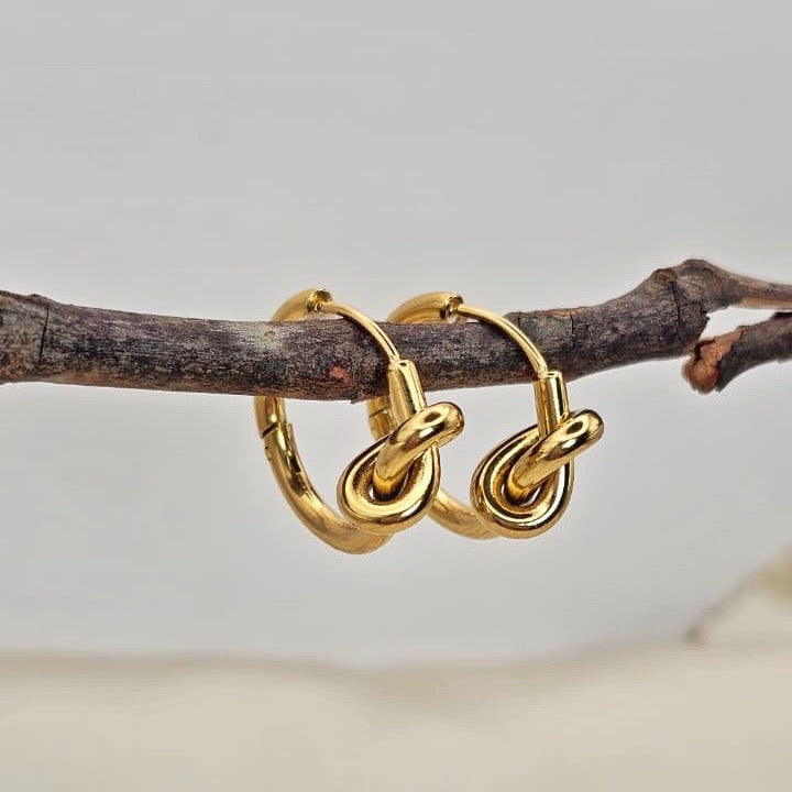 18k Gold Plated Stainless Steel Knot Hoop Earrings