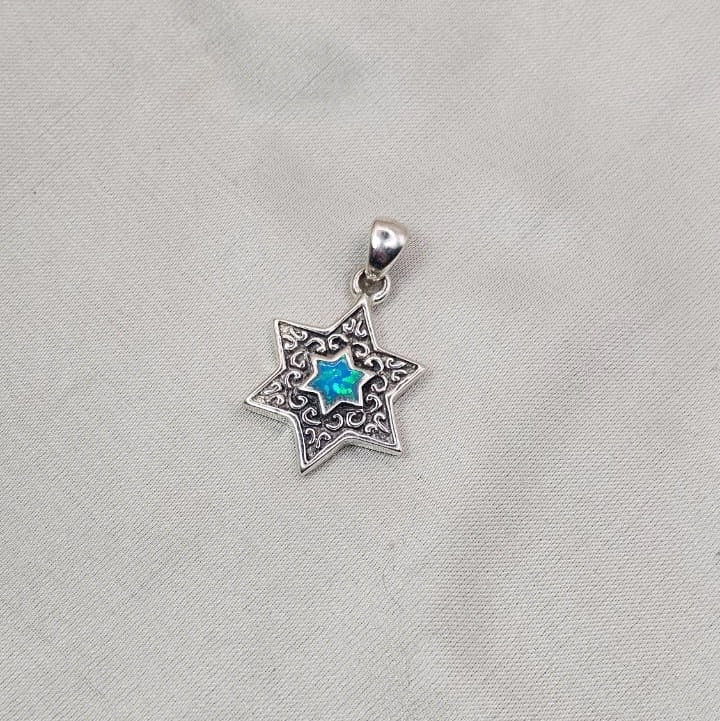 Blue Opaline Star of David Pendant