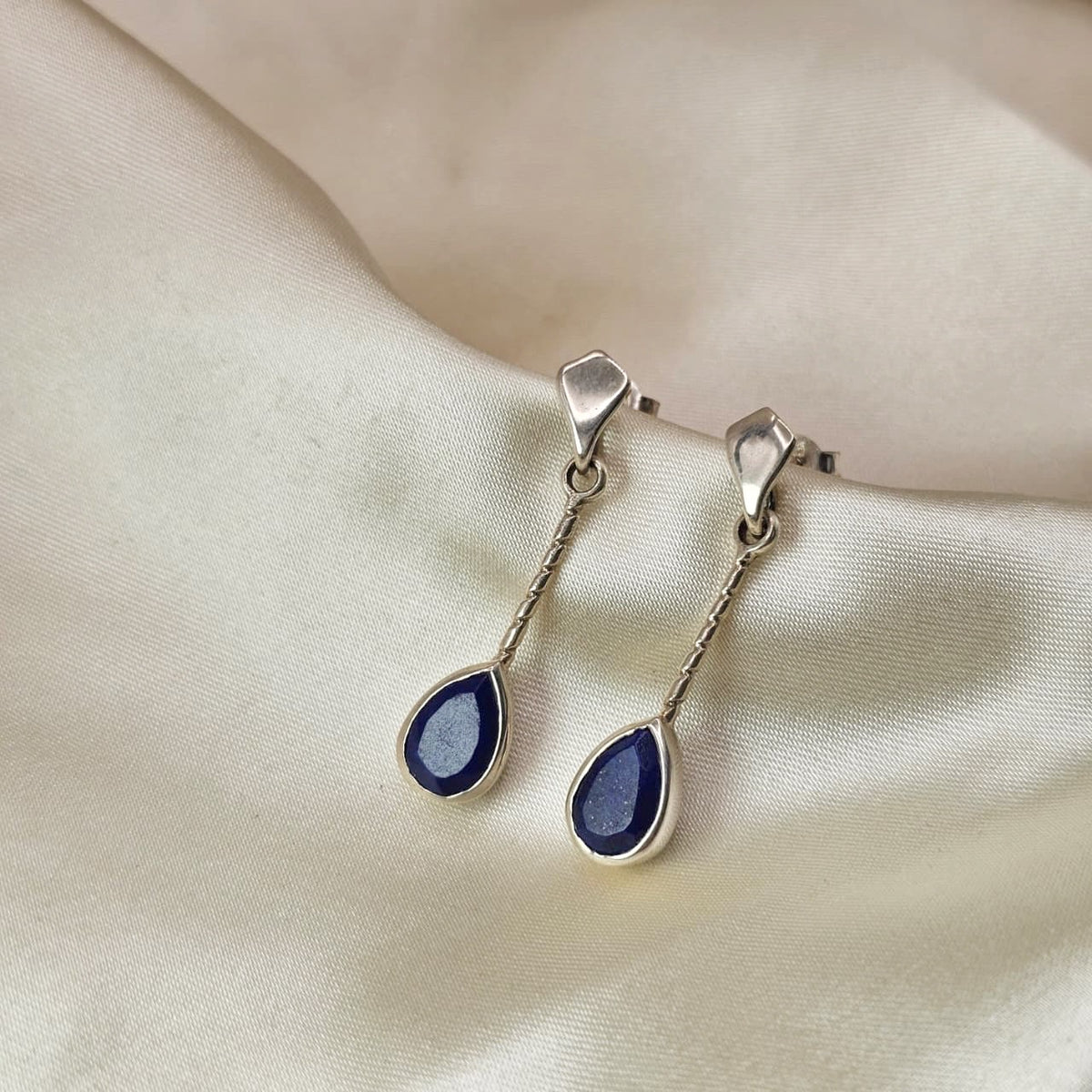 Lapis Lazuli Teardrop Chain Earrings