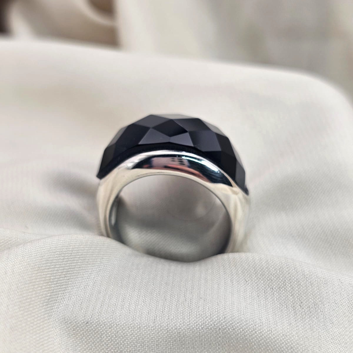 Faceted Black Onyx Dome Ring image 3