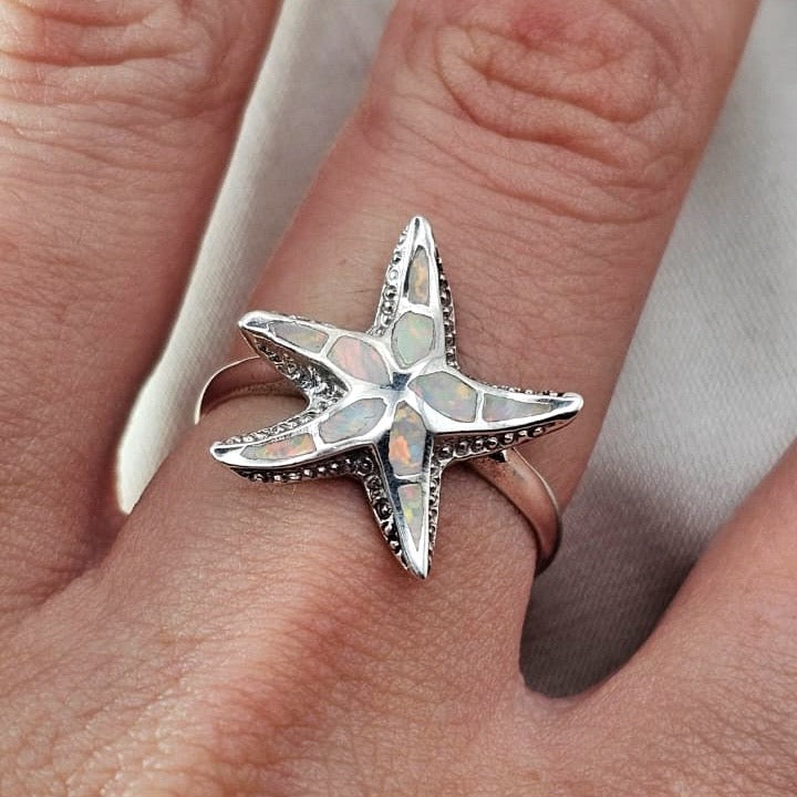 White Opaline Starfish Ring