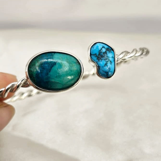 Adjustable Turquoise Twisted Cuff Bangle image 2