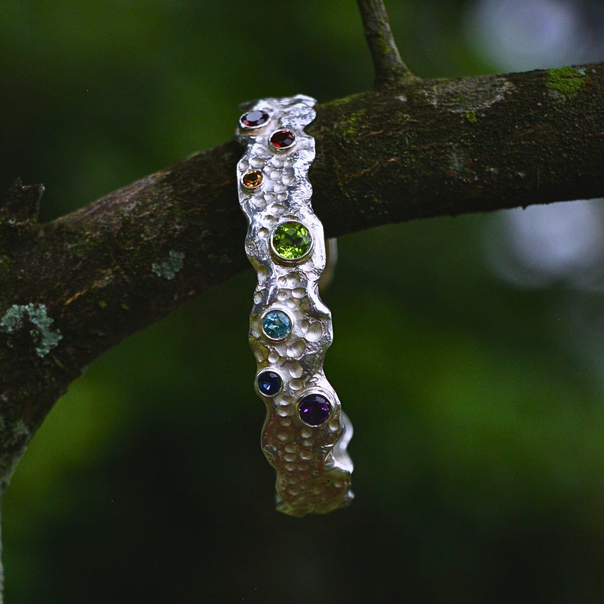 Multi Stone Hammered Bangle image 6