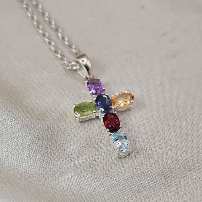 Multicoloured Cubic Zirconia Cross Pendant