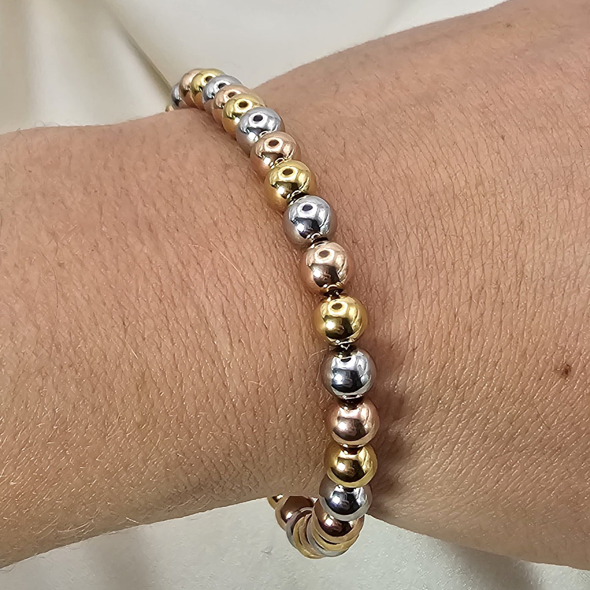 18k Gold Plated Stainless Steel Mixed-Tone Beaded Bracelet