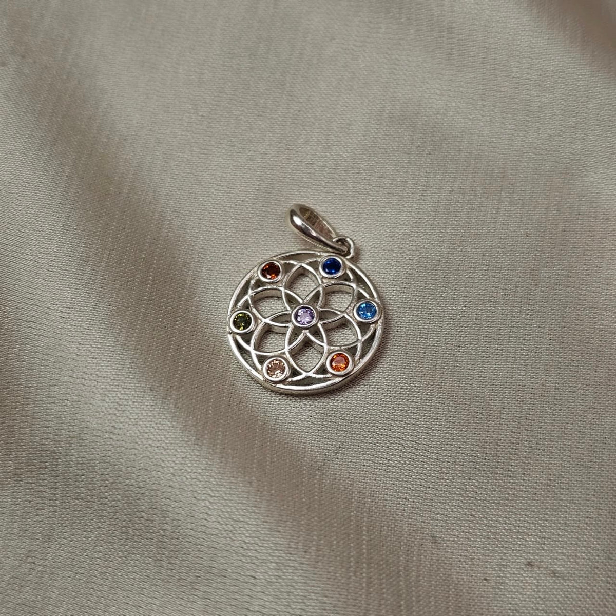 Multicolour Cubic Zirconia Mandala Pendant
