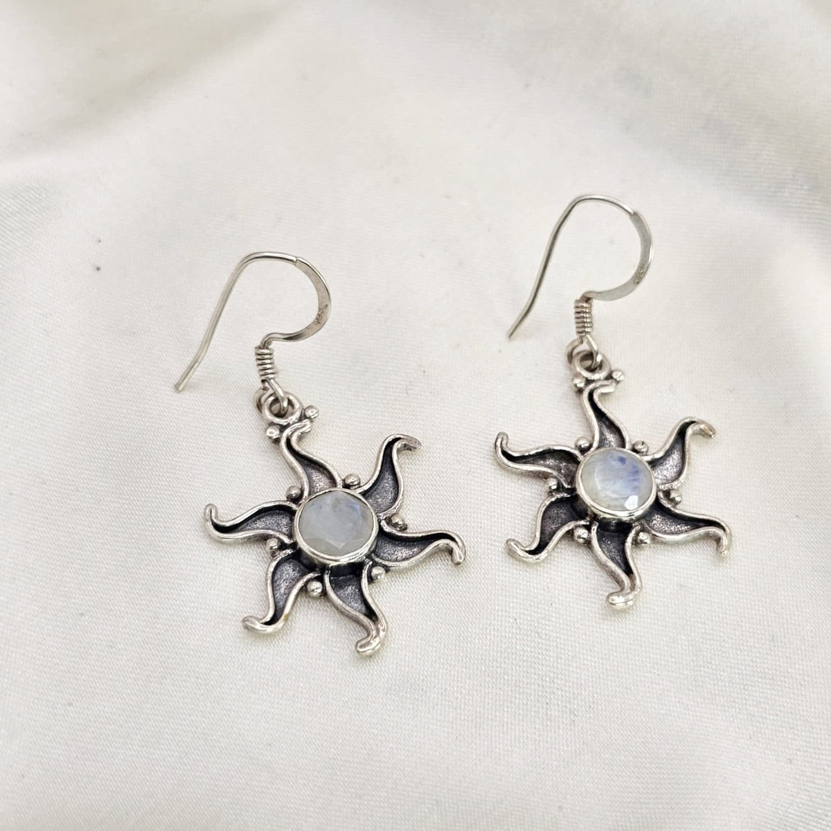 Moonstone Sunburst Drop Earrings