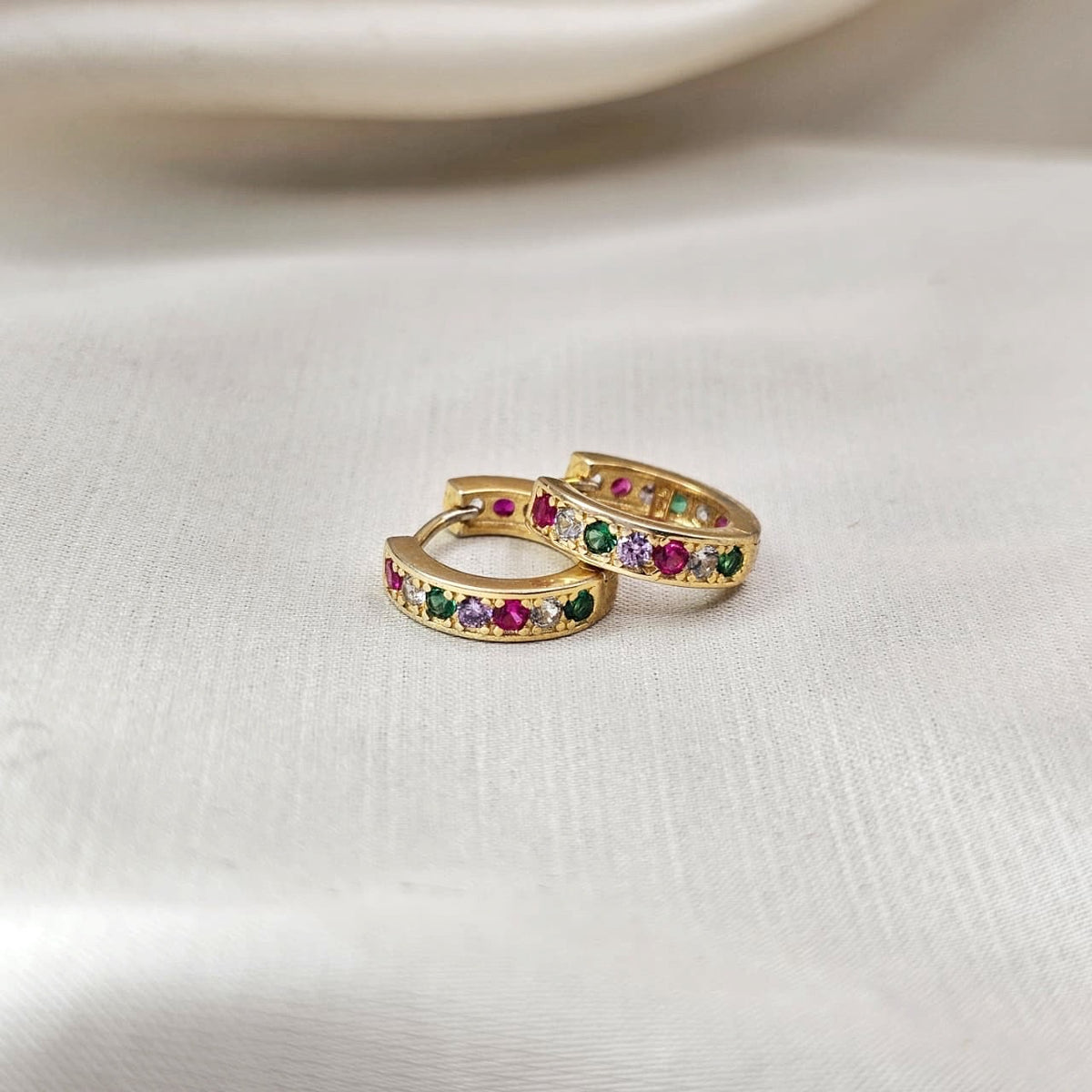 18k Gold Plated Cubic Zirconia Huggie Hoop Earrings