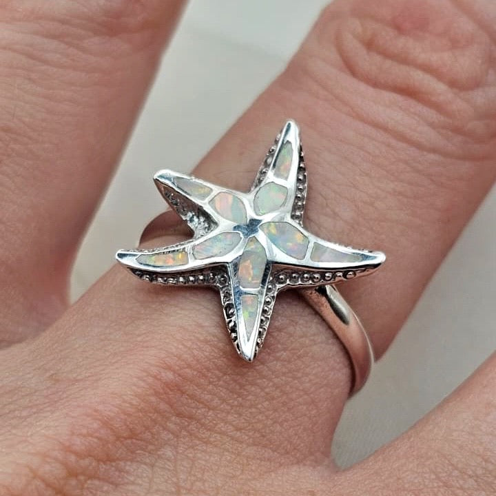 White Opaline Starfish Ring