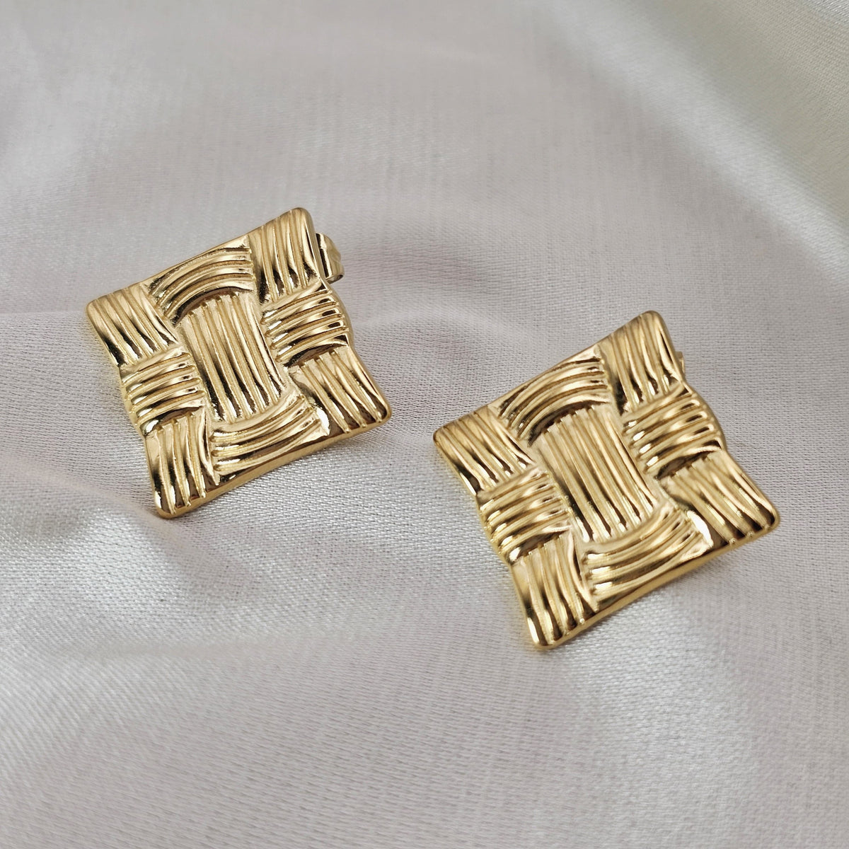 18k Gold Plated Stainless Steel Textured Square Earrings