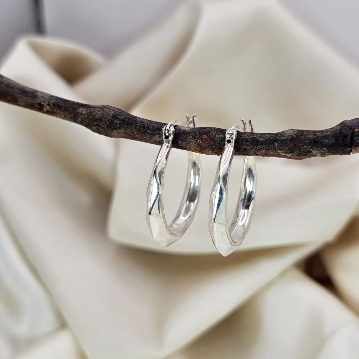 Sculpted Faceted Hoop Earrings