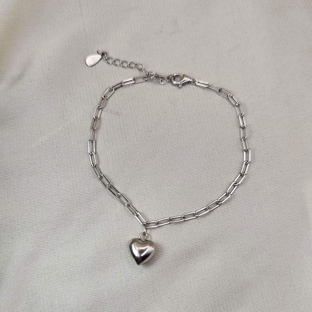 Paperclip Chain Heart Charm Bracelet