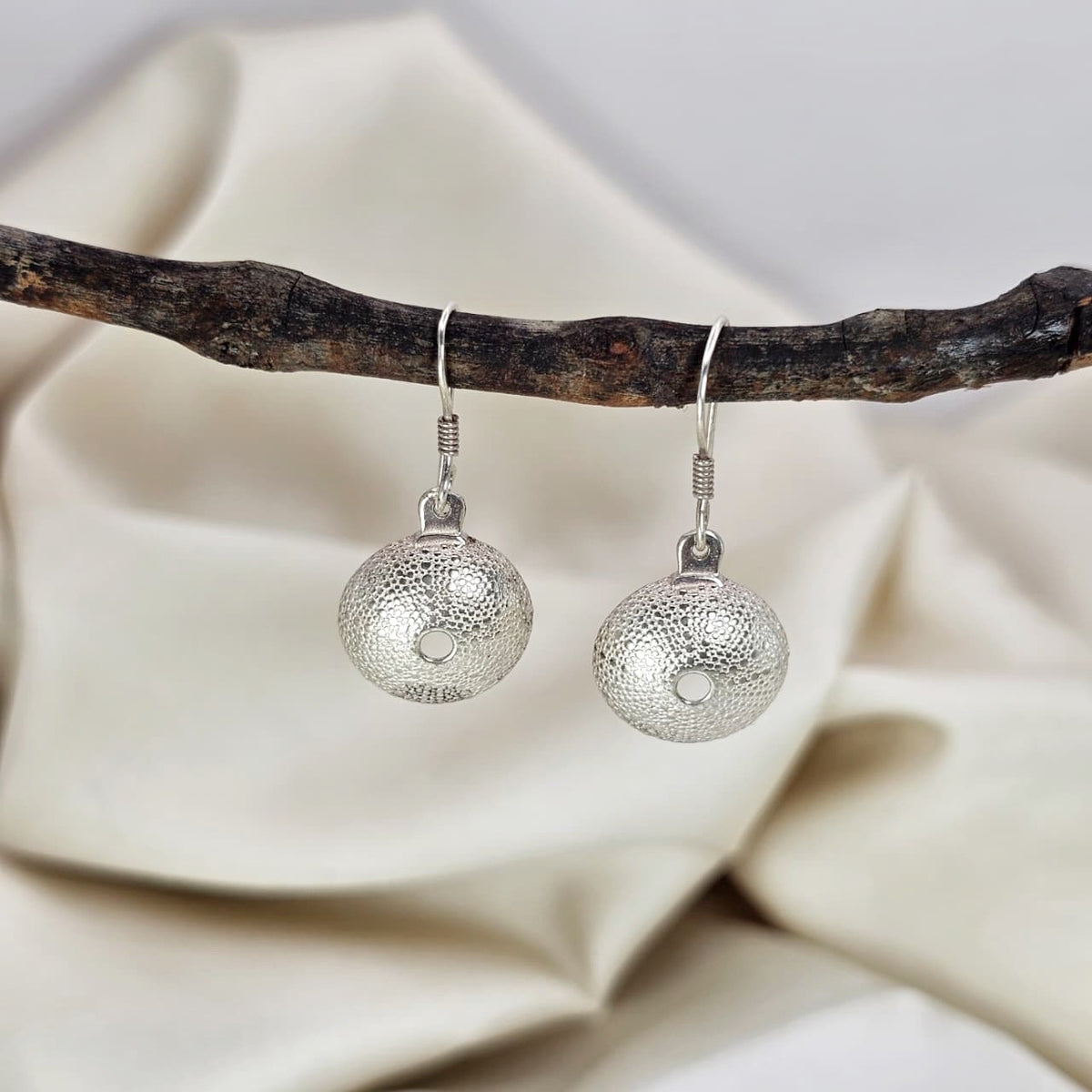 Textured Sea Urchin Shell Drop Earrings