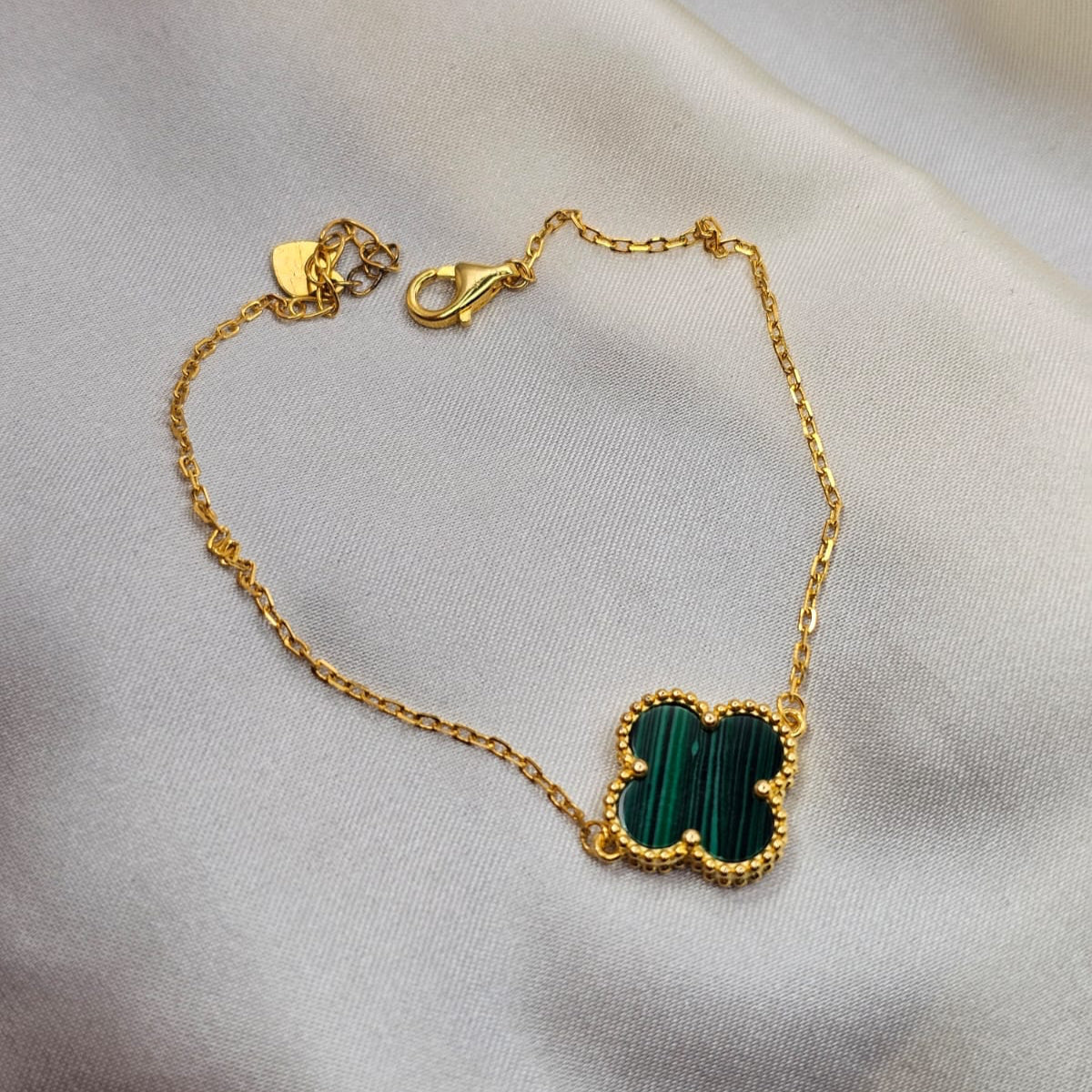 18ct Gold Plated Malachite Van Cleef–Style Clover Bracelet image 2