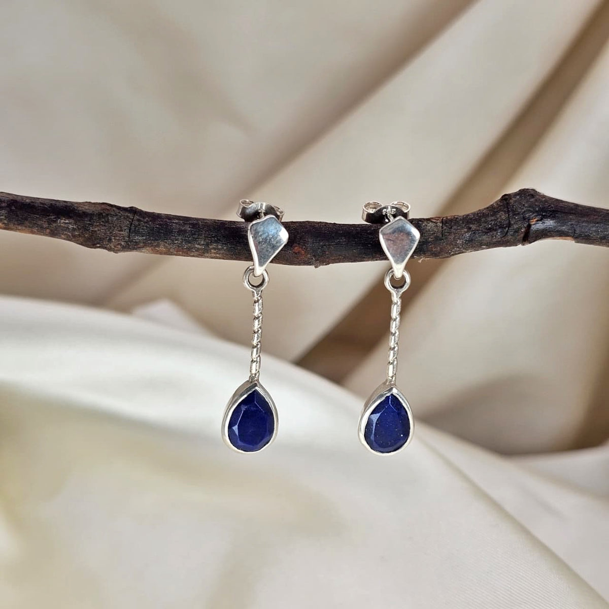Lapis Lazuli Teardrop Chain Earrings
