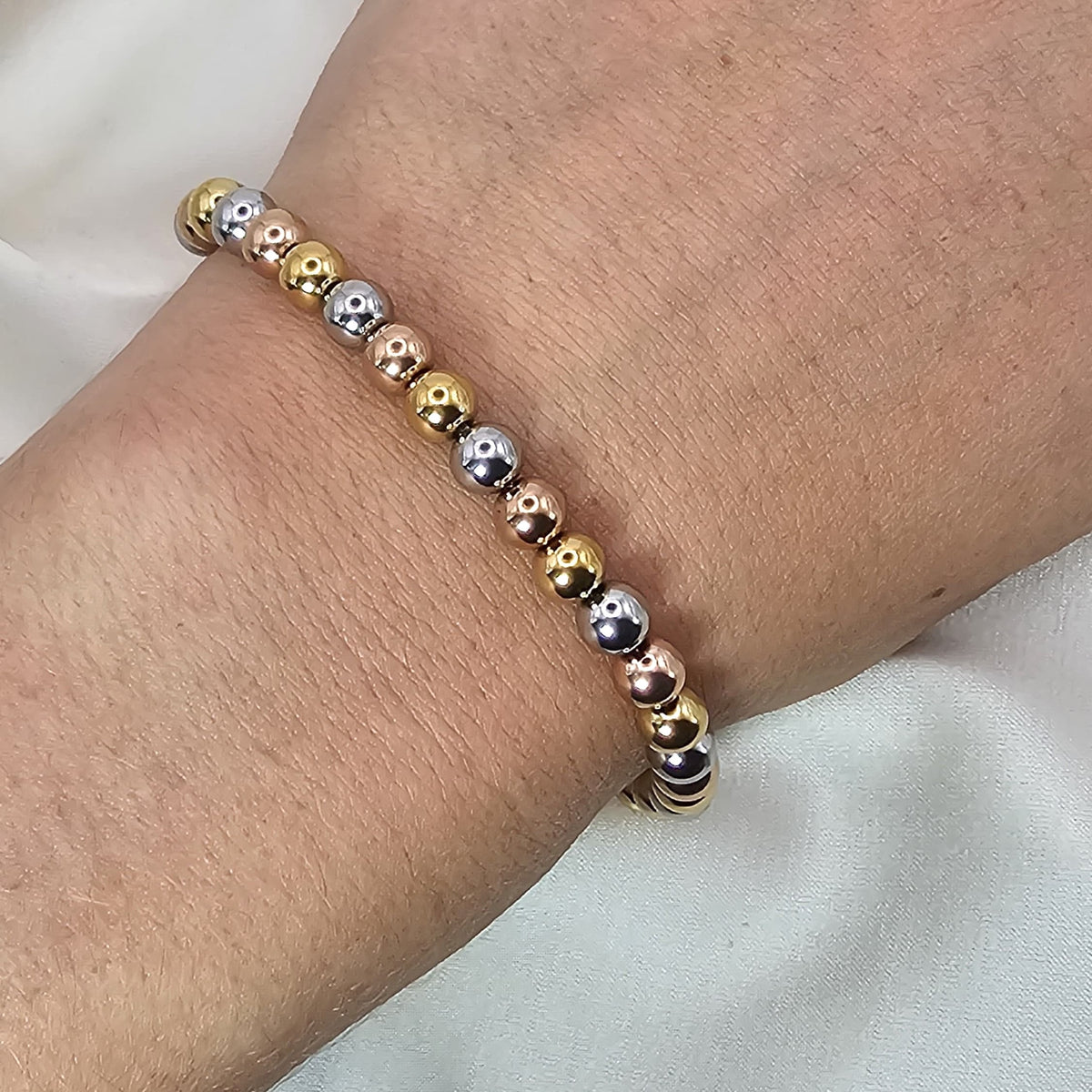 18k Gold Plated Stainless Steel Mixed-Tone Beaded Bracelet