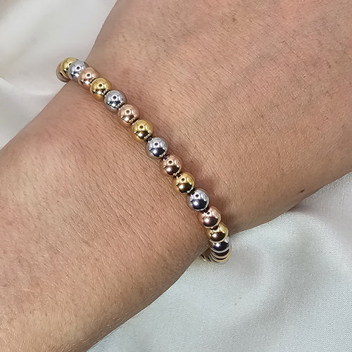 18k Gold Plated Stainless Steel Mixed-Tone Beaded Bracelet