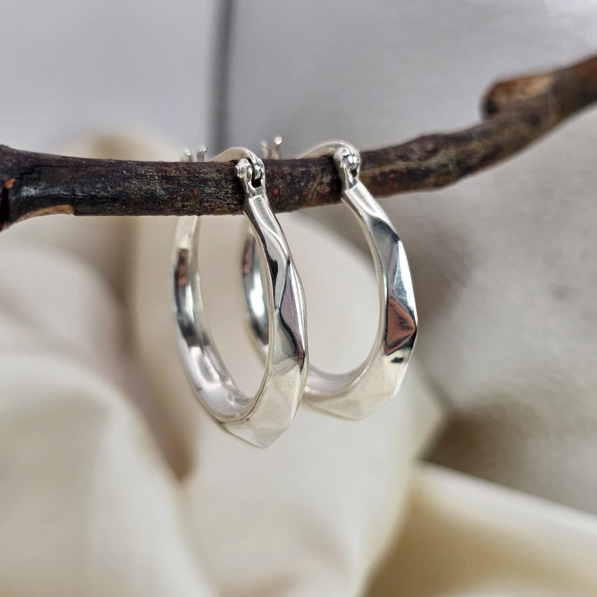 Sculpted Faceted Hoop Earrings