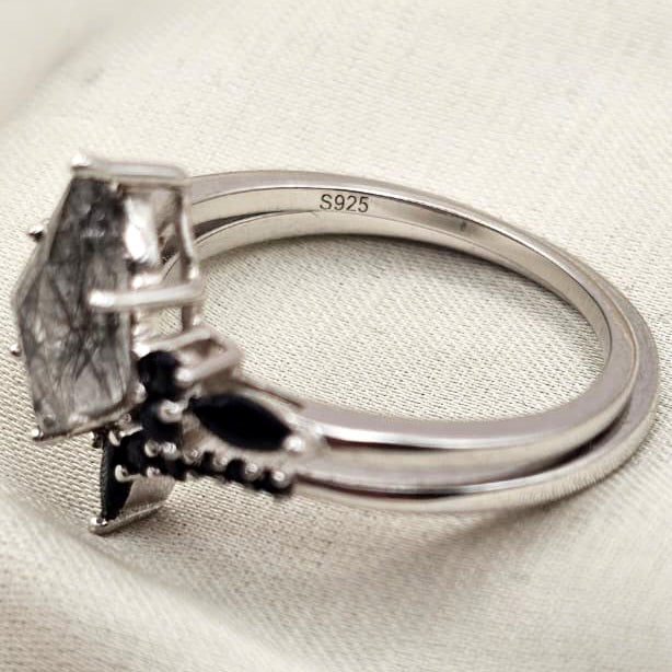 Rutilated Quartz & Black Spinel Ring Set image 7