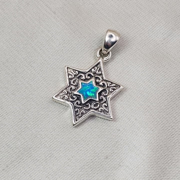 Blue Opaline Star of David Pendant