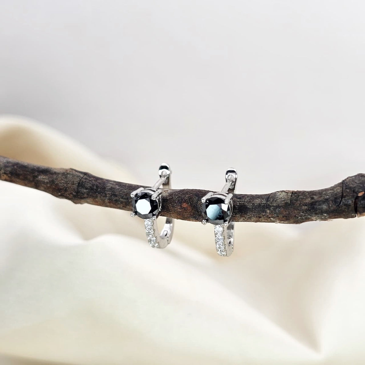 Black & White Moissanite Huggie Hoop Earrings