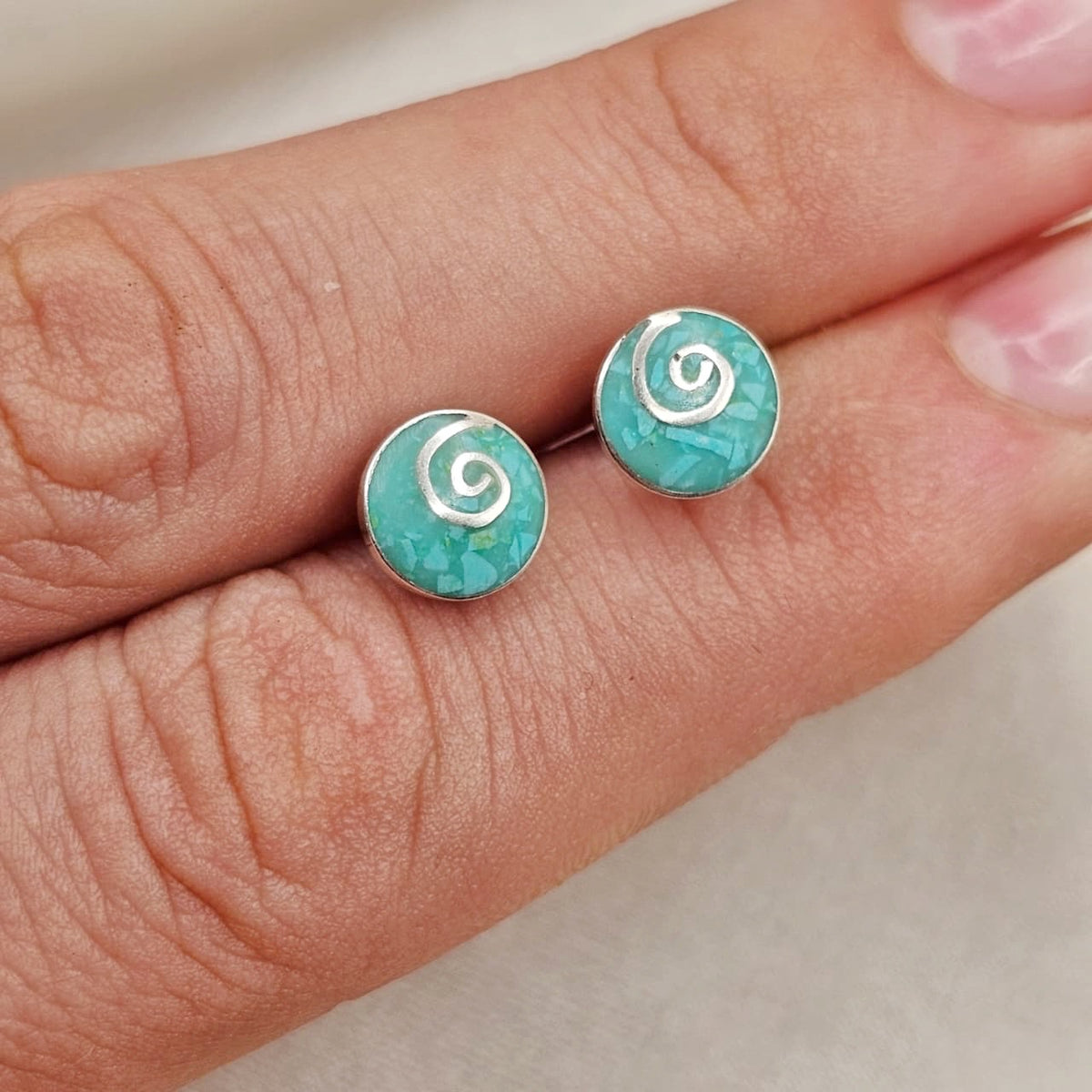 Spiral Blue Shell Stud Earrings